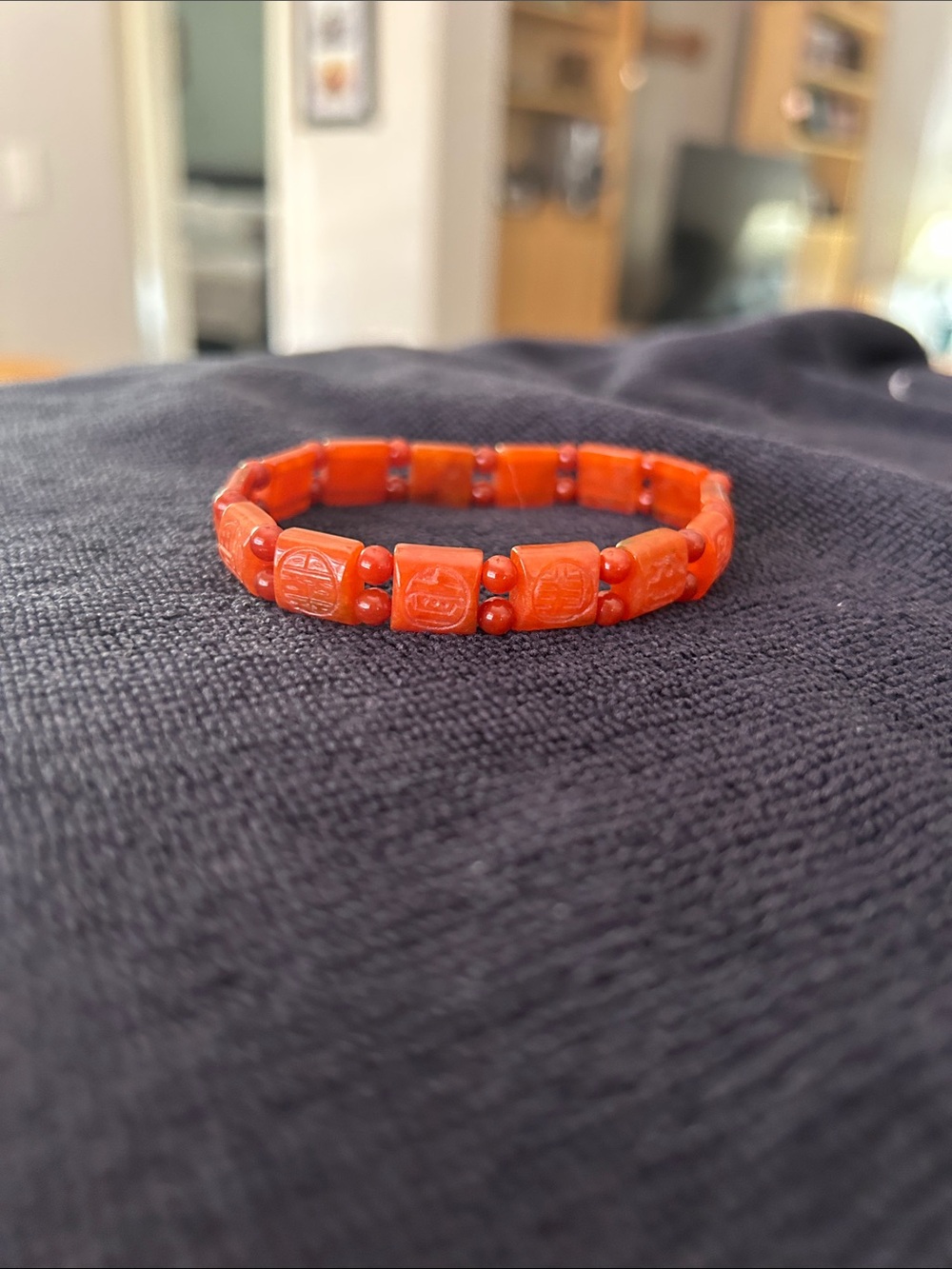 Carved Red Bead Stretch Bracelet